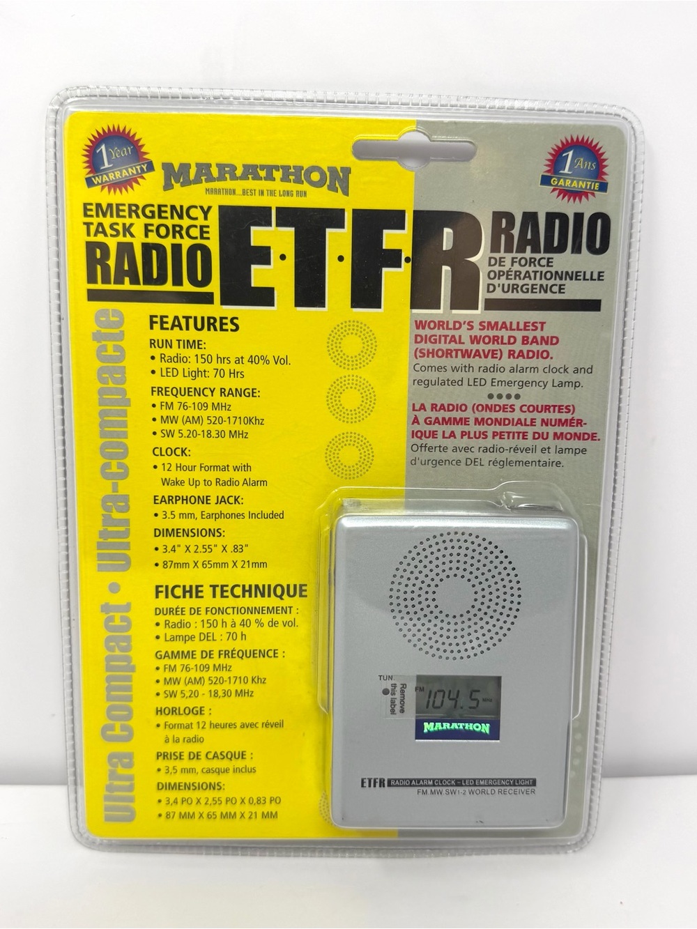Marathon Watch Co ETFT Emergency Task Force Radio AM FM MW SW VTG NOS Sealed